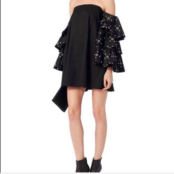 Caroline Constas Black Cotton Carmen Embroidery Cocktail Off Shoulder Mini Dress - Picture 8 of 8